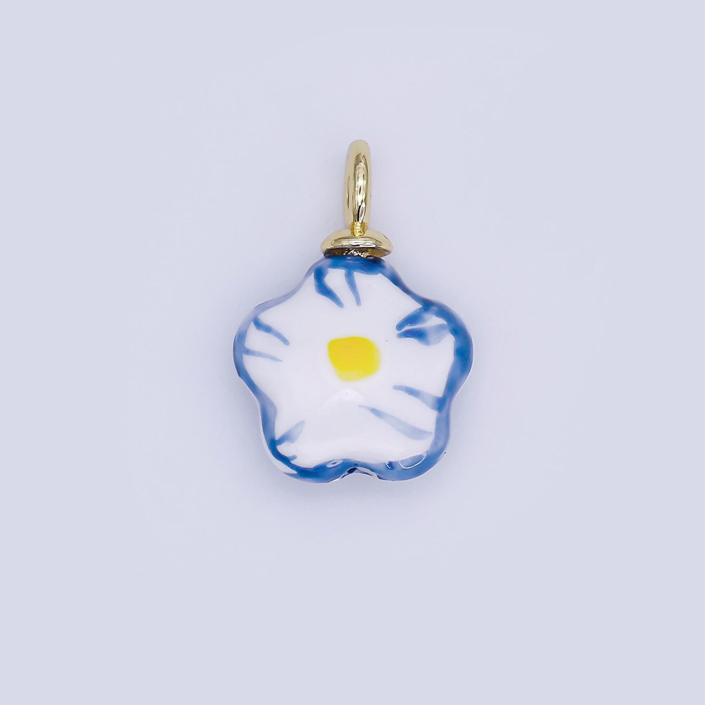 24K Gold Filled Daisy Flower Ceramic Drop Pendant | N049 - N051