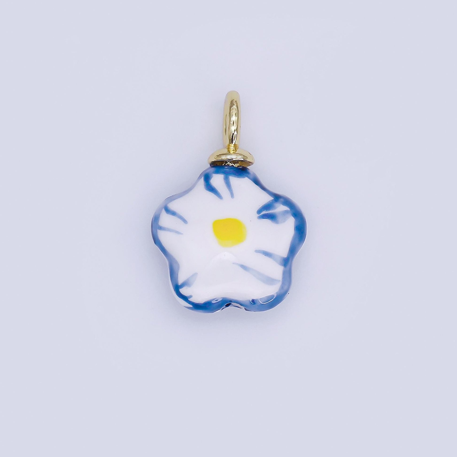 24K Gold Filled Daisy Flower Ceramic Drop Pendant | N049 - N051