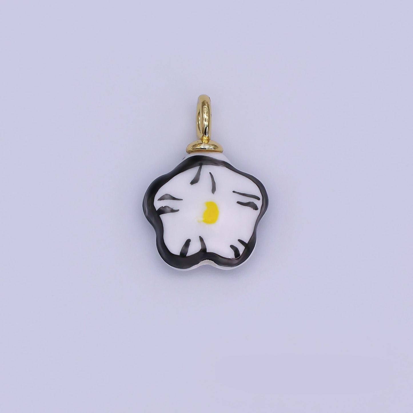24K Gold Filled Daisy Flower Ceramic Drop Pendant | N049 - N051