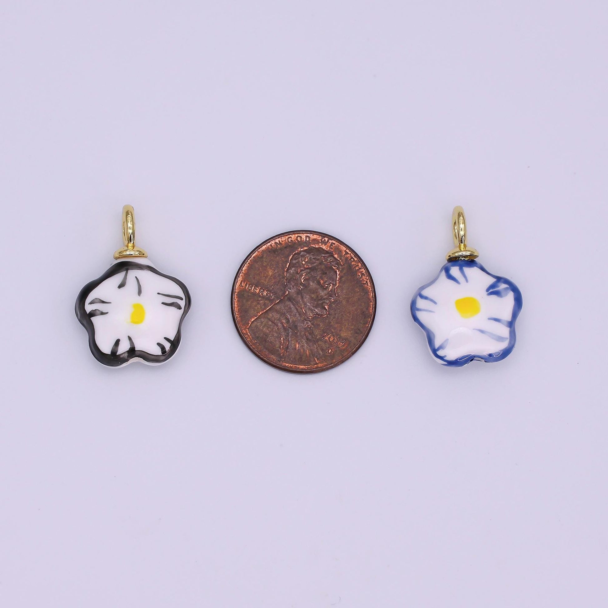24K Gold Filled Daisy Flower Ceramic Drop Pendant | N049 - N051