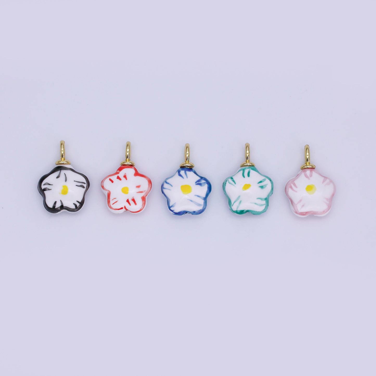 24K Gold Filled Daisy Flower Ceramic Drop Pendant | N049 - N051