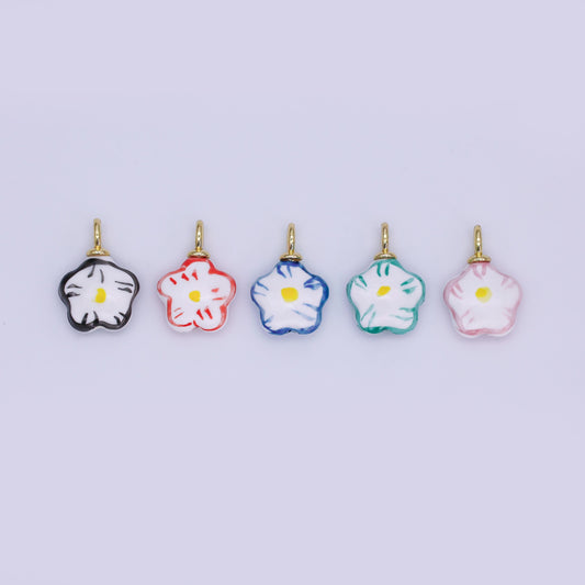 24K Gold Filled Daisy Flower Ceramic Drop Pendant | N049 - N051