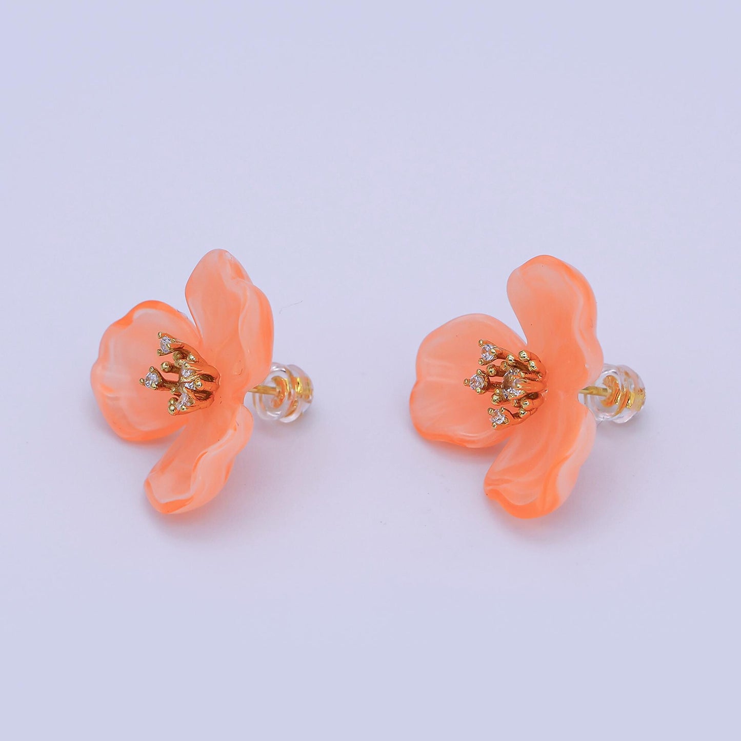 24K Gold Filled CZ Cluster Red, White, Orange, Green, Pink Acrylic Flower Stud Earrings | AB716 V147