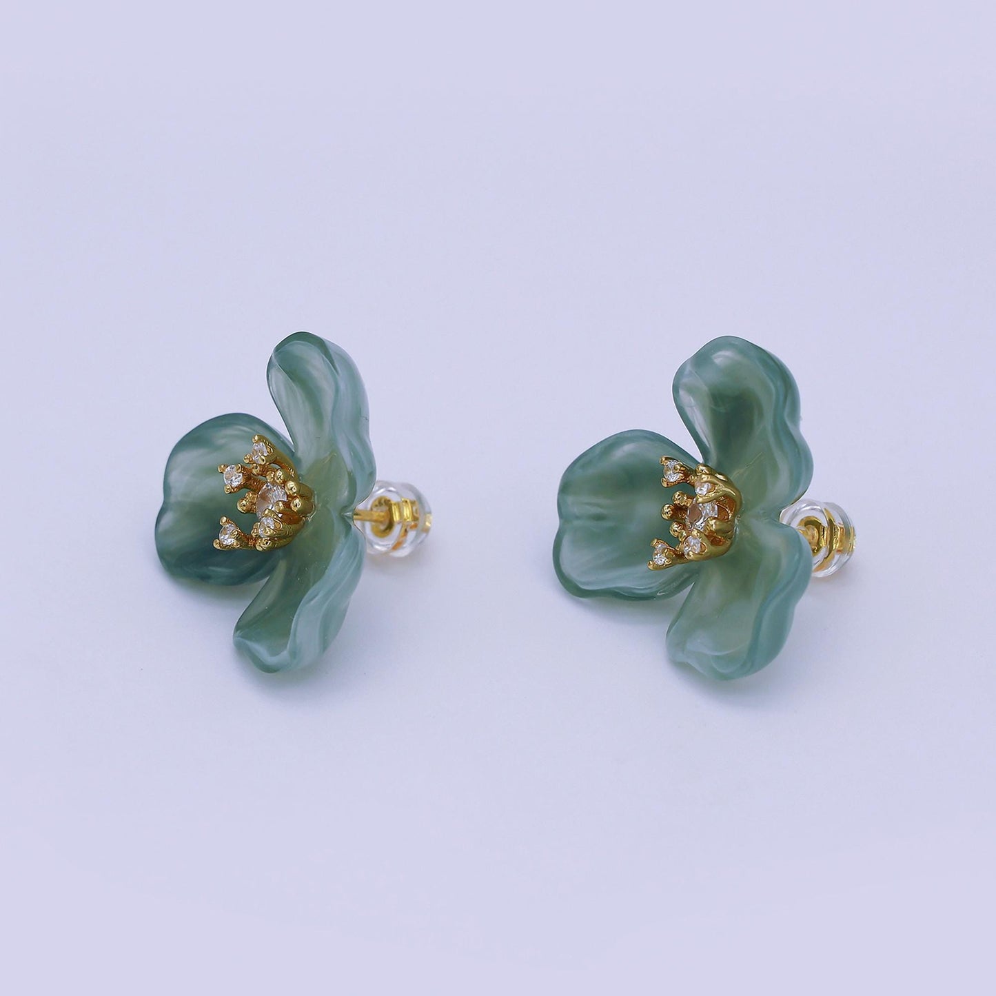 24K Gold Filled CZ Cluster Red, White, Orange, Green, Pink Acrylic Flower Stud Earrings | AB716 V147