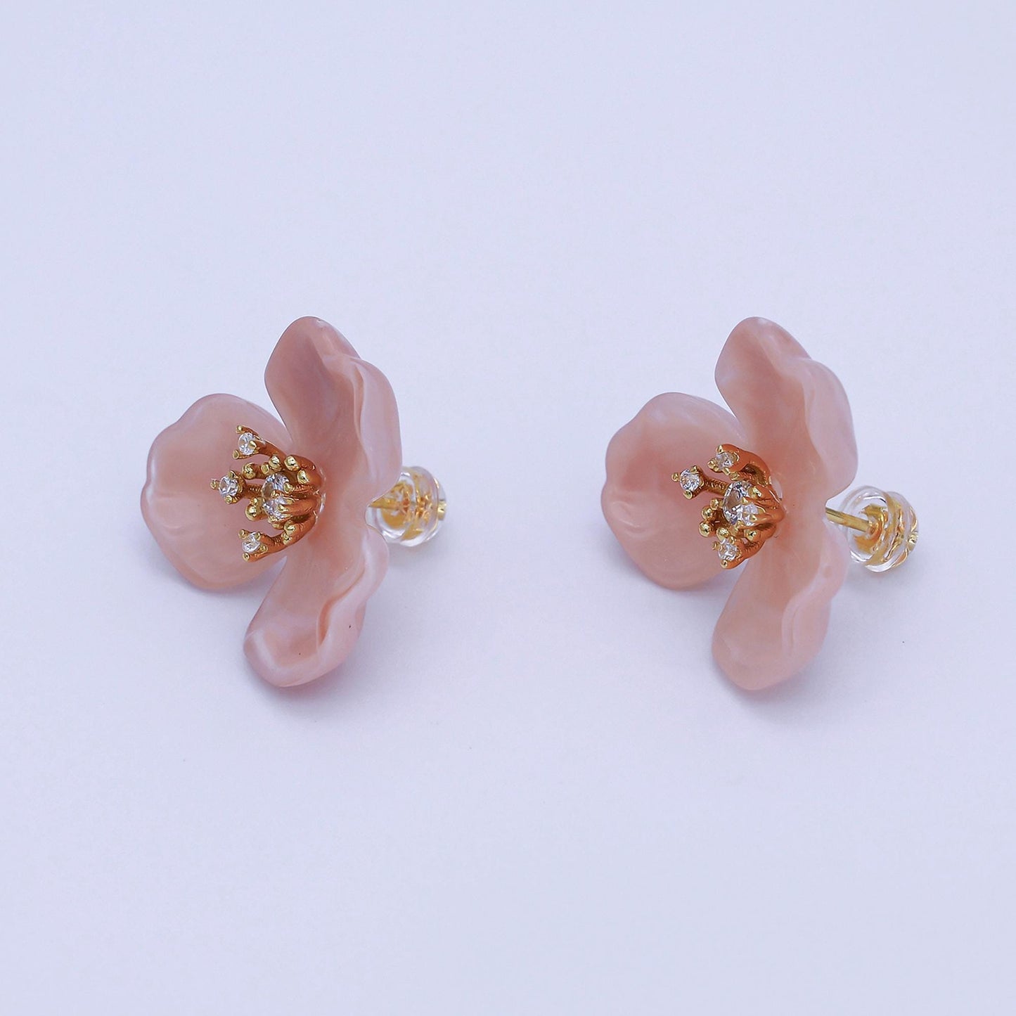 24K Gold Filled CZ Cluster Red, White, Orange, Green, Pink Acrylic Flower Stud Earrings | AB716 V147