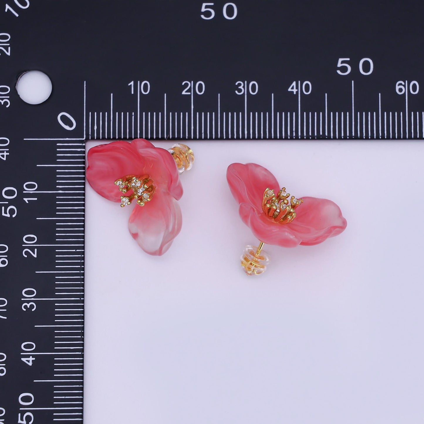 24K Gold Filled CZ Cluster Red, White, Orange, Green, Pink Acrylic Flower Stud Earrings | AB716 V147