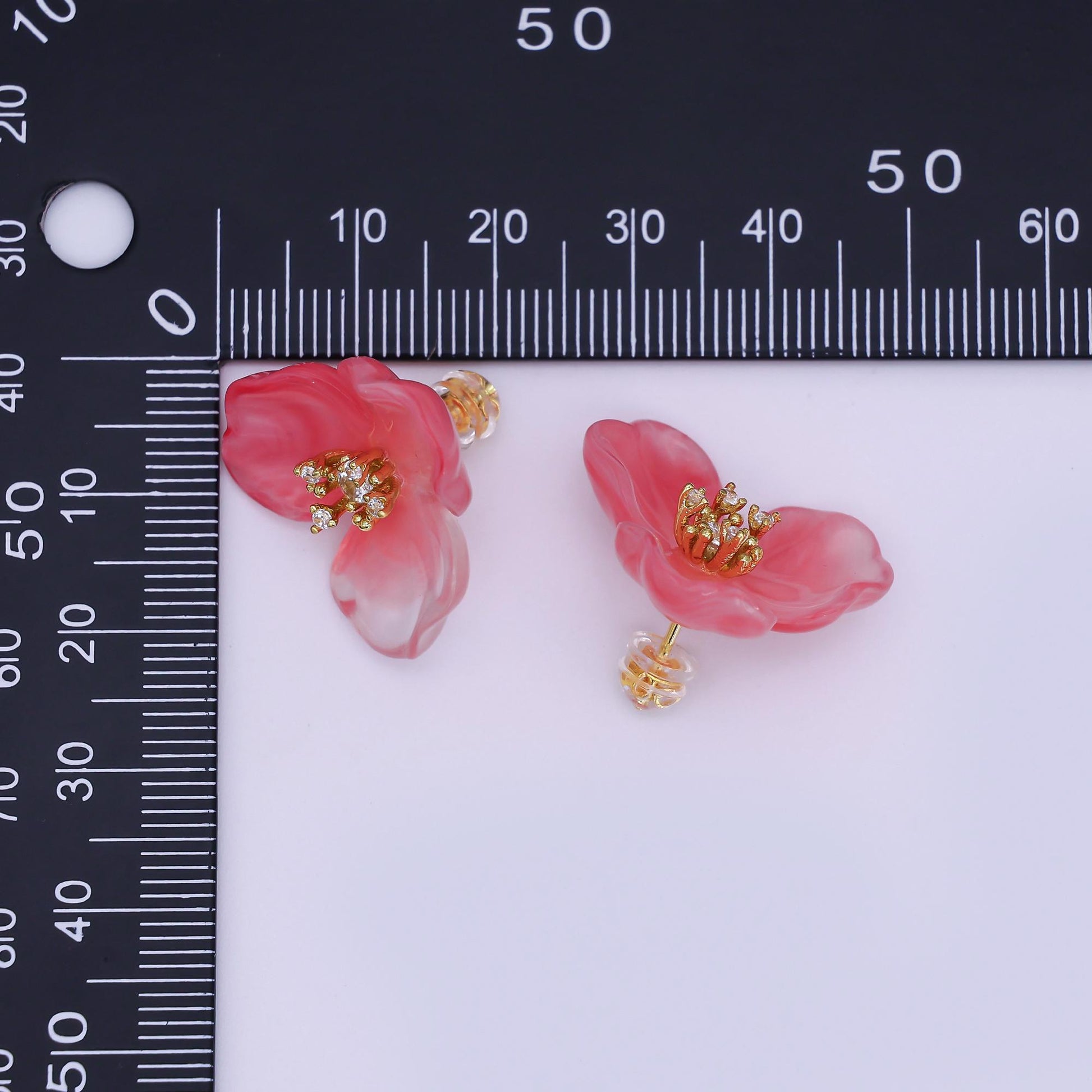 24K Gold Filled CZ Cluster Red, White, Orange, Green, Pink Acrylic Flower Stud Earrings | AB716 V147