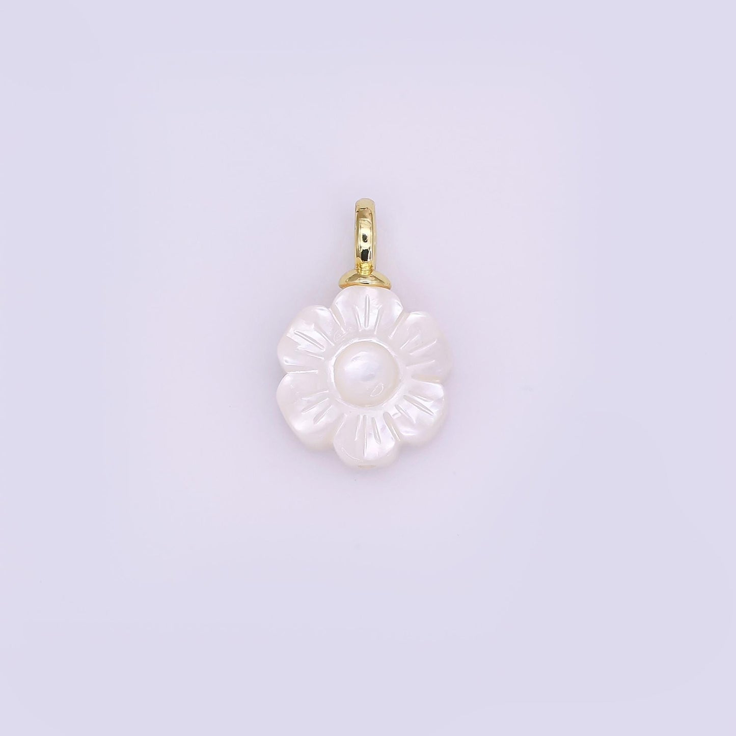 24K Gold Filled Daisy Flower Shell Pearl Drop Pendant | P1636