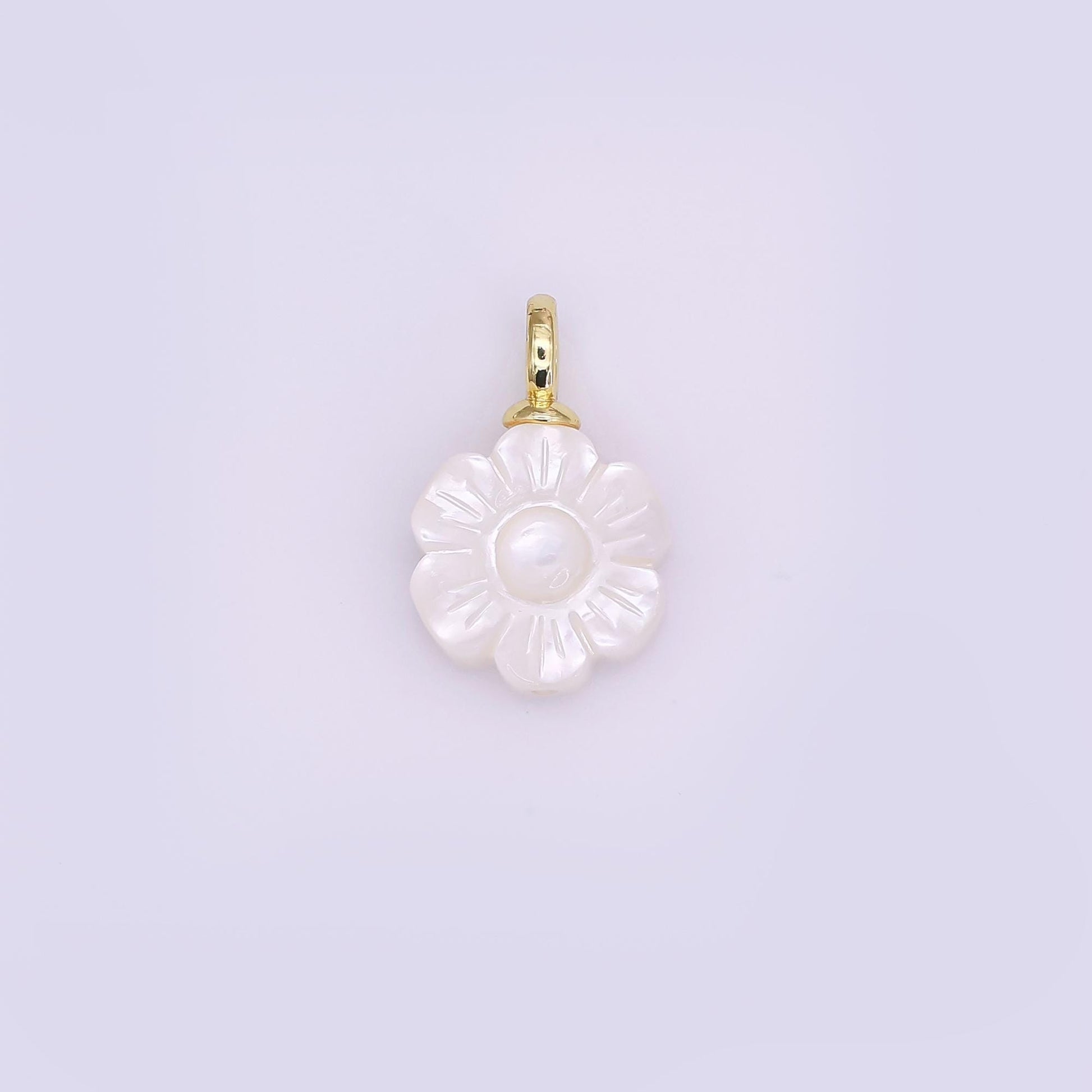 24K Gold Filled Daisy Flower Shell Pearl Drop Pendant | P1636
