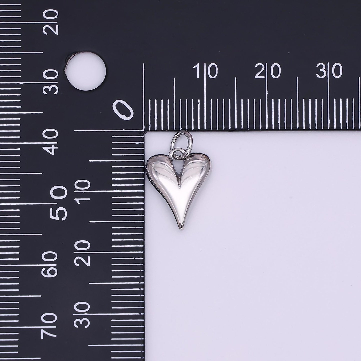 14K Gold Filled 16mm Long Puffed Minimalist Heart Charm In Silver | N098