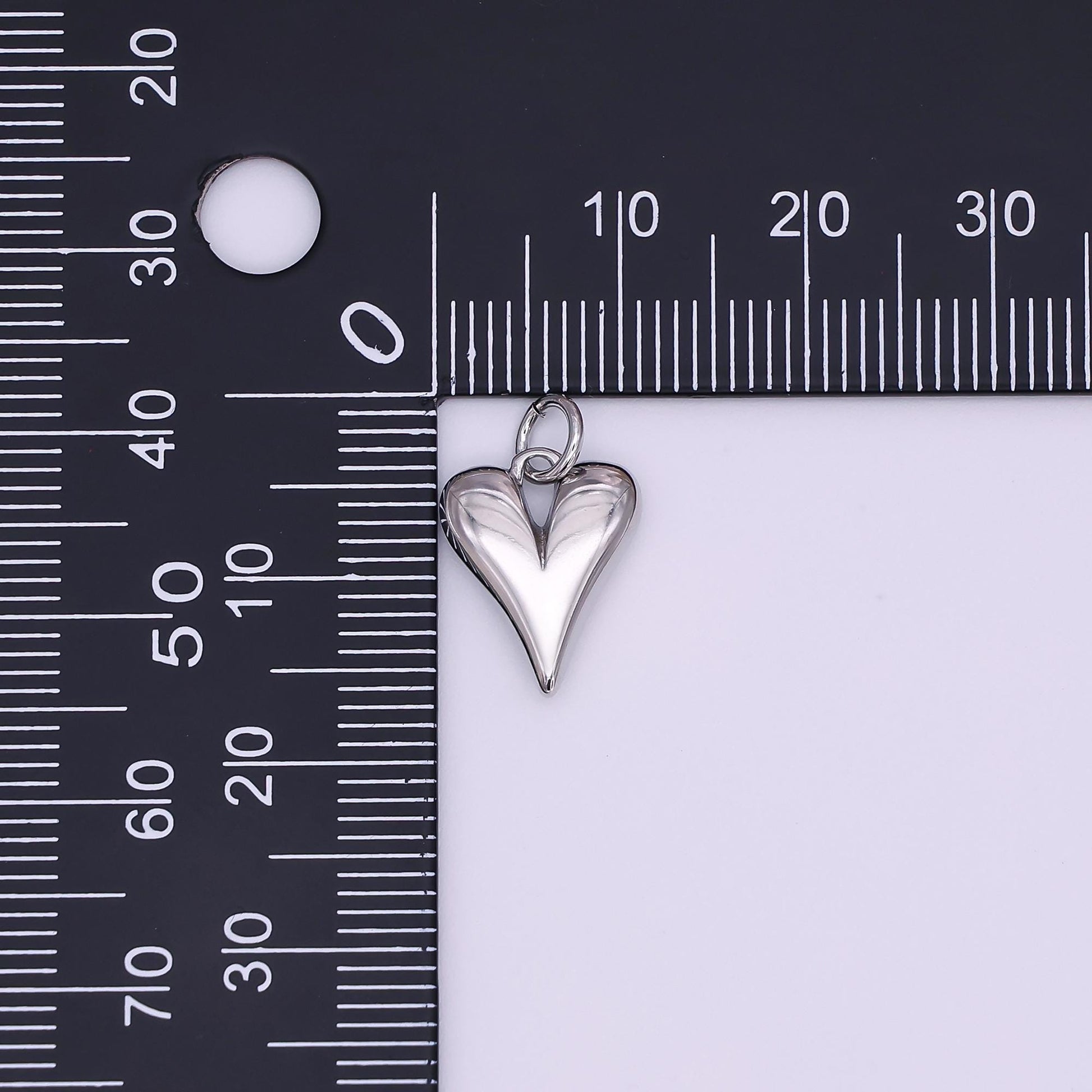 14K Gold Filled 16mm Long Puffed Minimalist Heart Charm In Silver | N098