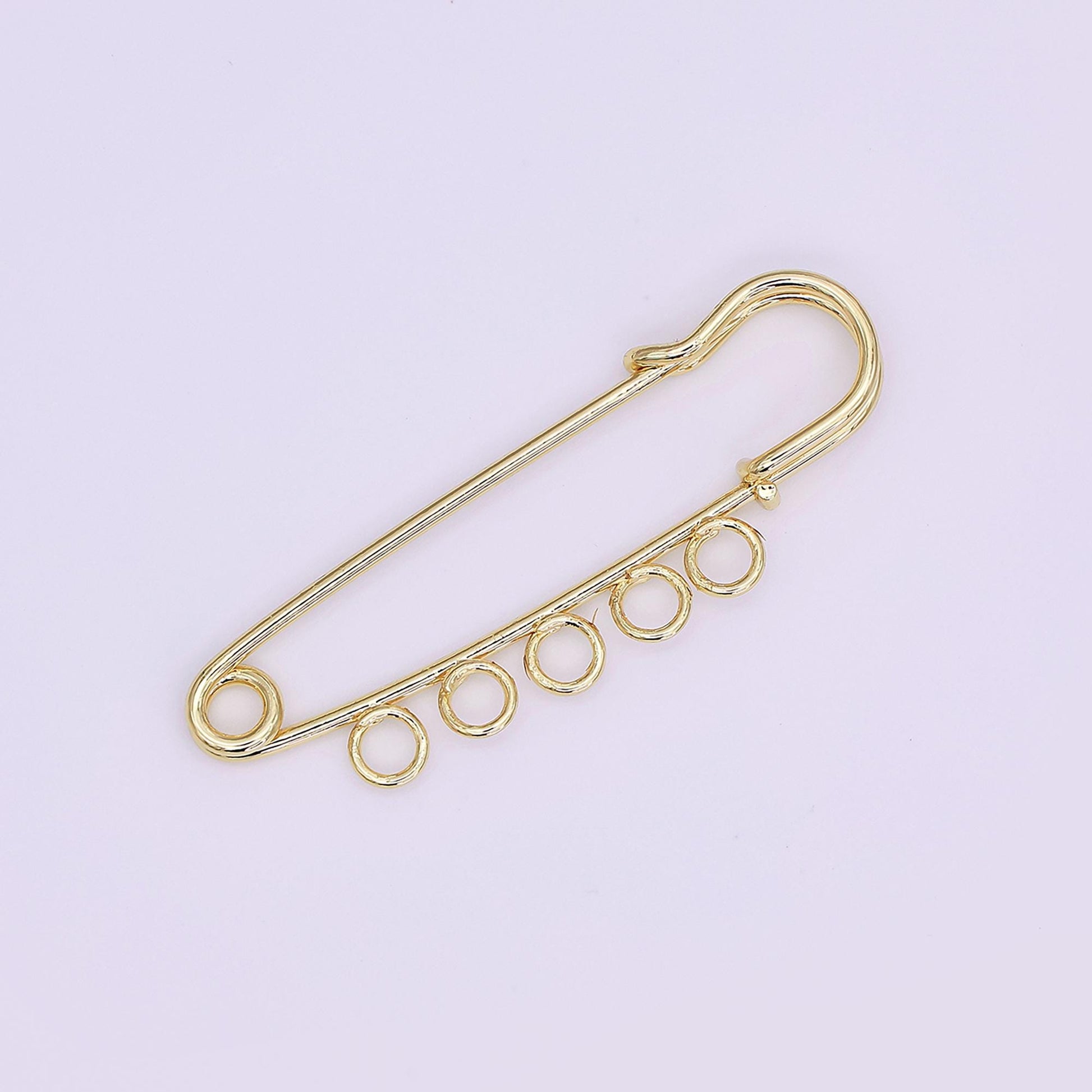 16K Gold Filled 50mm Triple, Multiple Loop Safety Pin Brooch Bag Charm Finding | Z1092