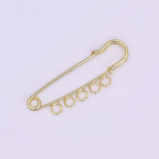 16K Gold Filled 50mm Triple, Multiple Loop Safety Pin Brooch Bag Charm Finding | Z1092