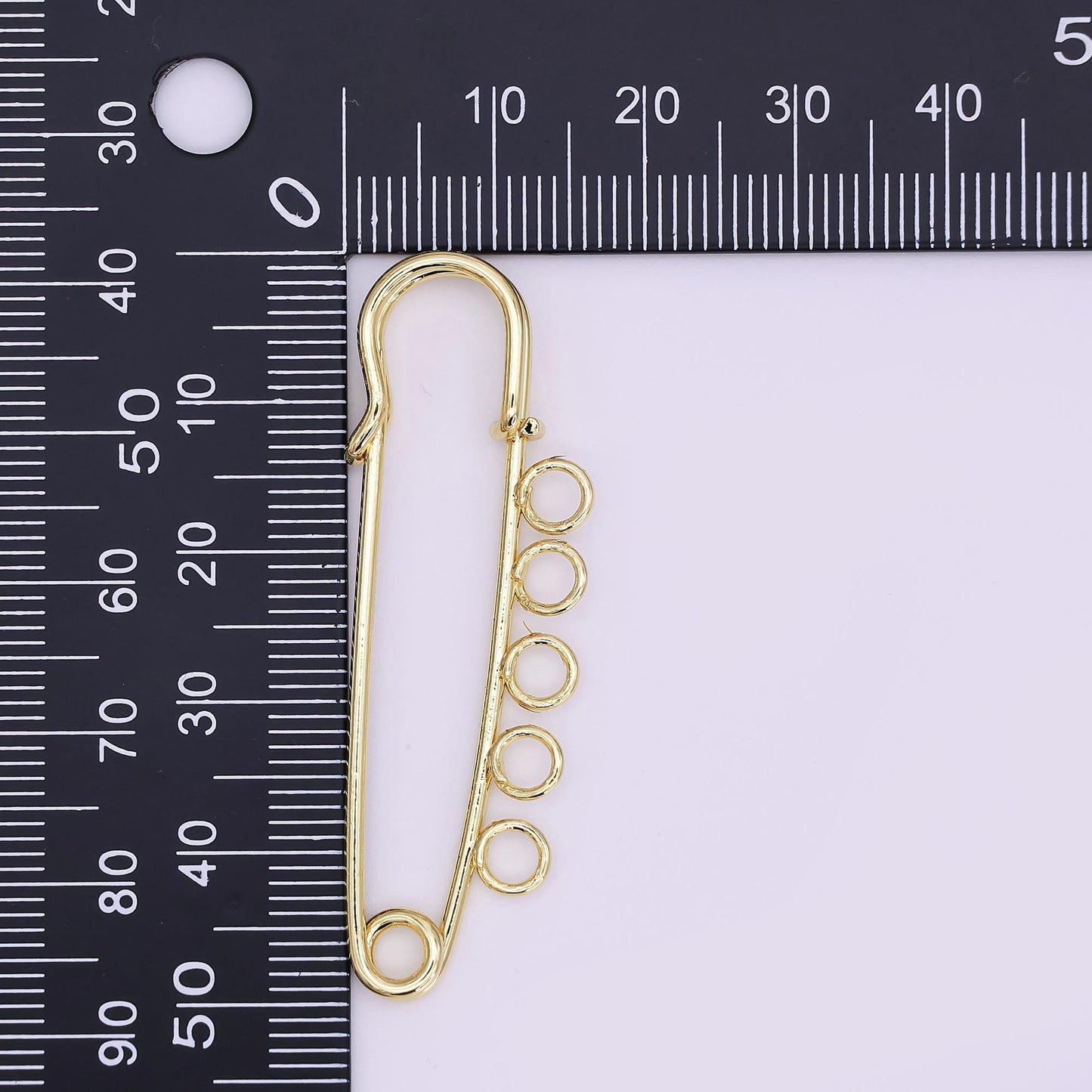 16K Gold Filled 50mm Triple, Multiple Loop Safety Pin Brooch Bag Charm Finding | Z1092