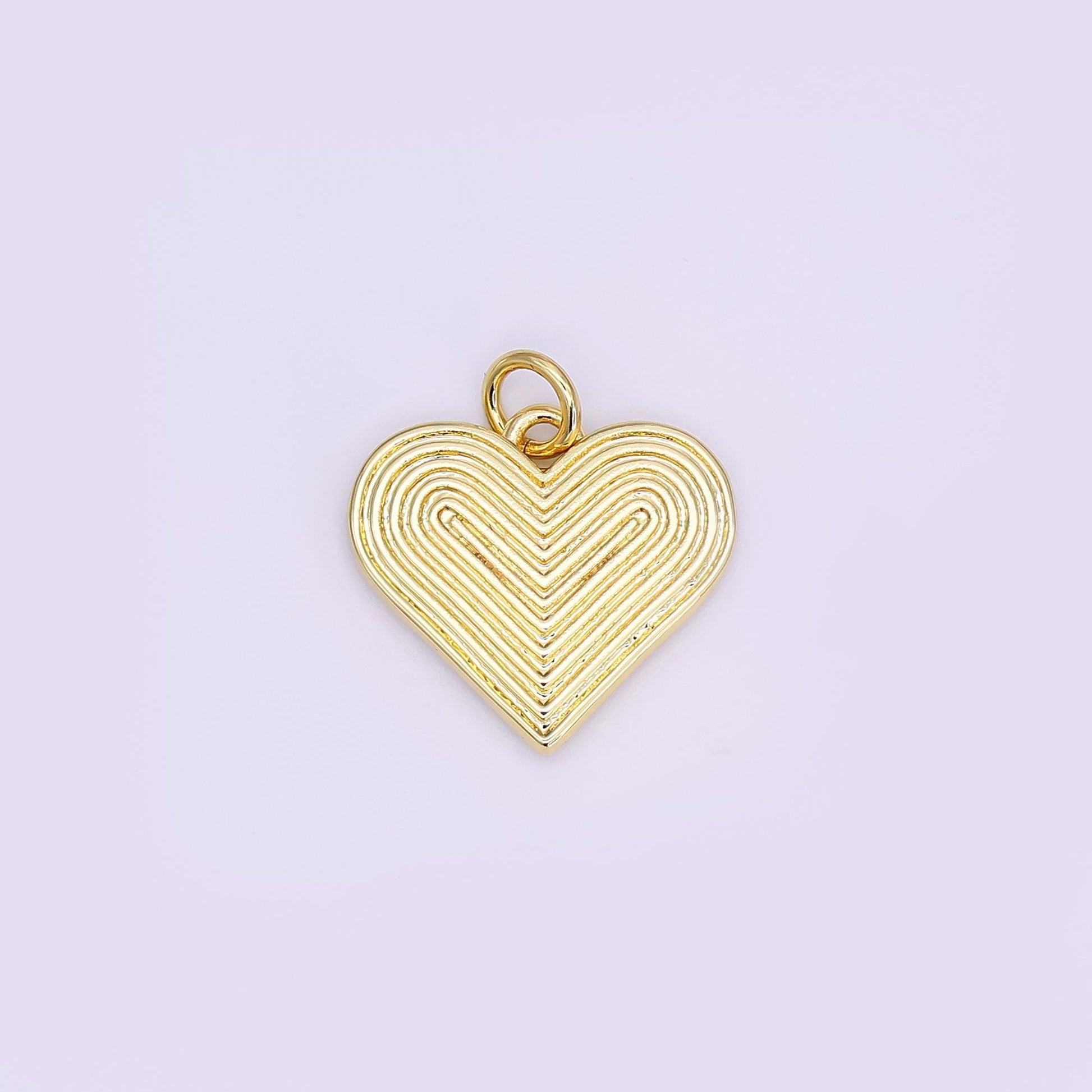 24K Gold Filled 15.5mm Groovy Lined Heart Charm | N108