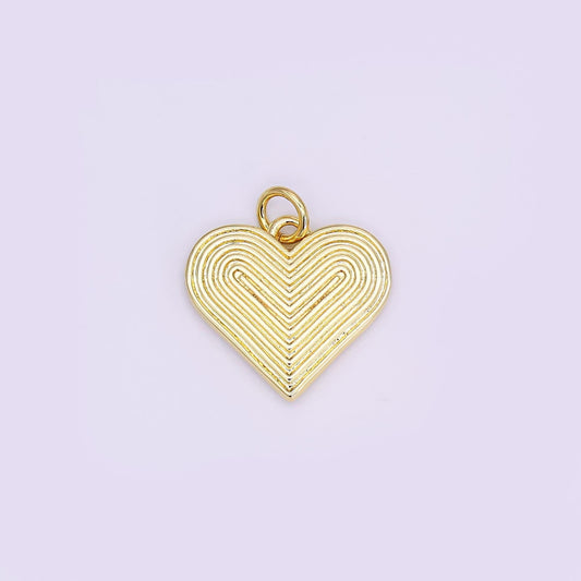 24K Gold Filled 15.5mm Groovy Lined Heart Charm | N108