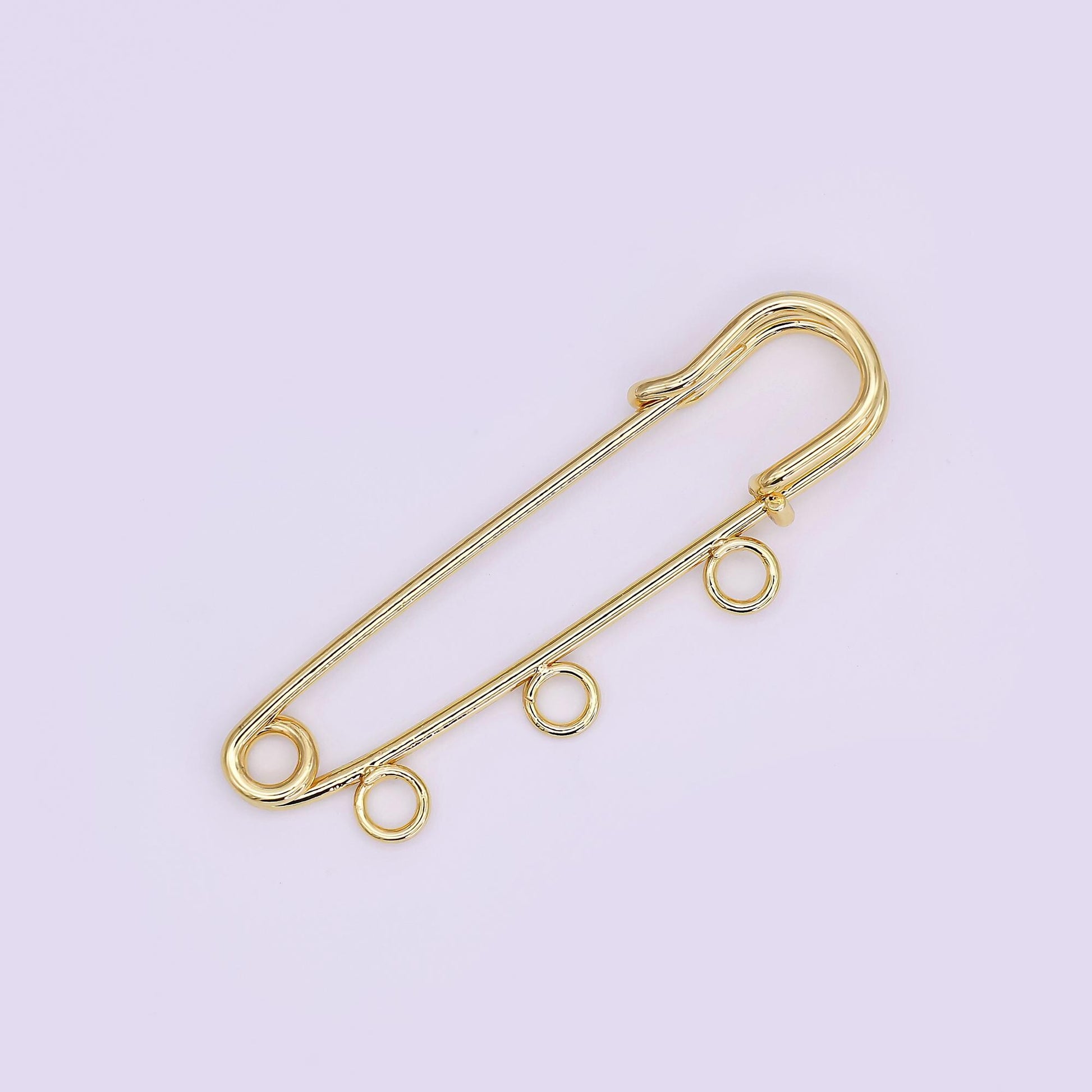 16K Gold Filled 50mm Triple, Multiple Loop Safety Pin Brooch Bag Charm Finding | Z1092