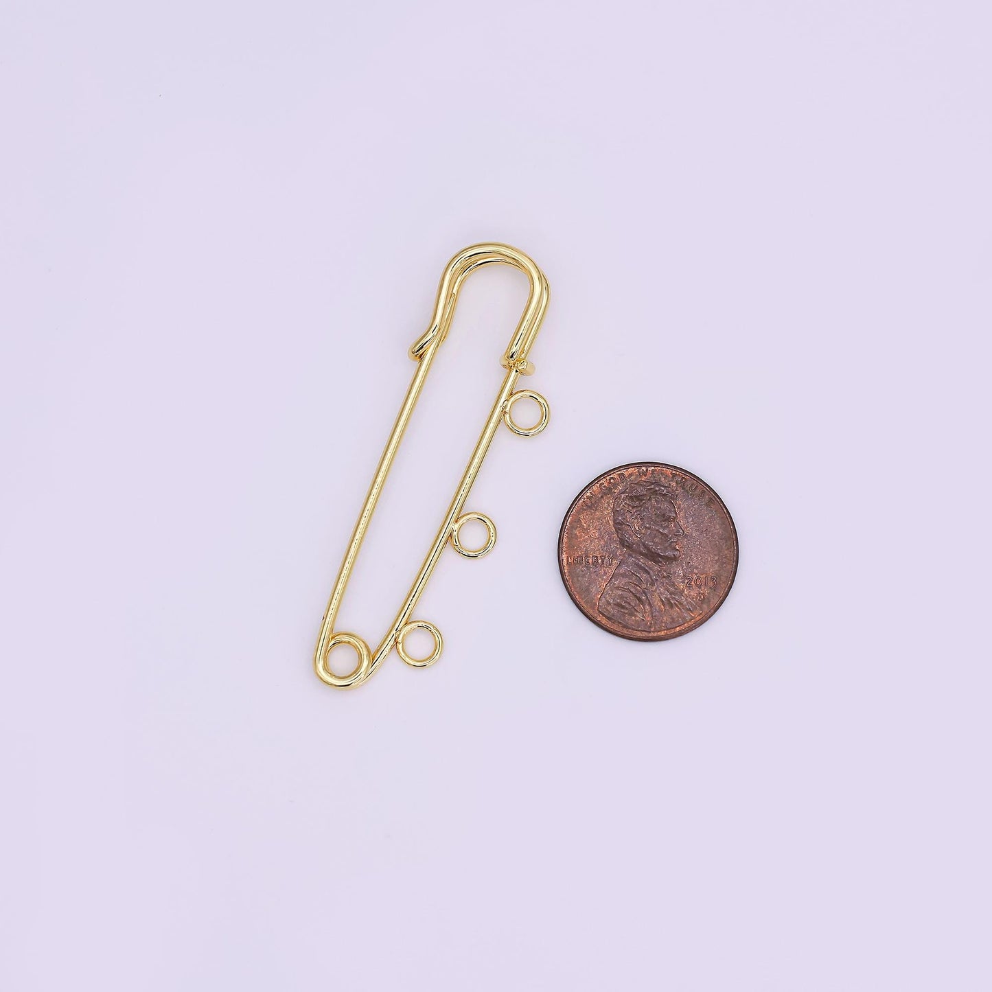 16K Gold Filled 50mm Triple, Multiple Loop Safety Pin Brooch Bag Charm Finding | Z1092
