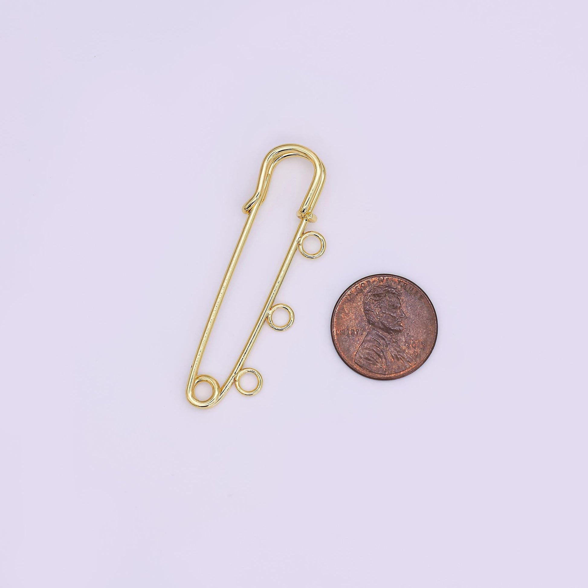 16K Gold Filled 50mm Triple, Multiple Loop Safety Pin Brooch Bag Charm Finding | Z1092