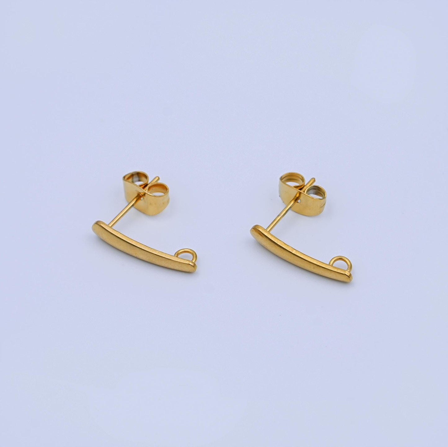 Gold Bar Earring Posts with Loop, 18K Gold Filled Stud Earring Findings with Closed Link DIY Dangle Earring Making Supplies Z-1158