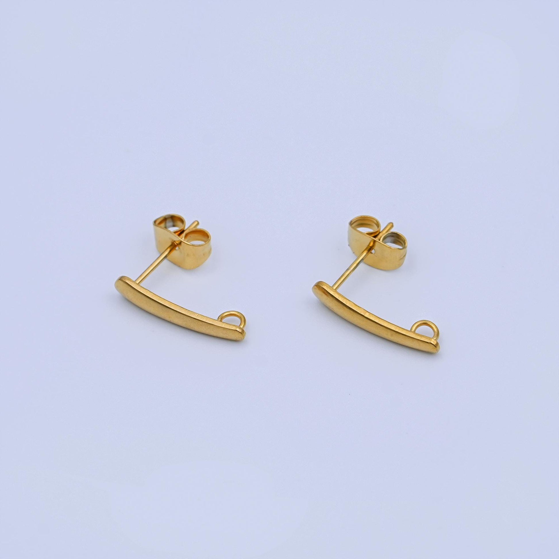 Gold Bar Earring Posts with Loop, 18K Gold Filled Stud Earring Findings with Closed Link DIY Dangle Earring Making Supplies Z-1158
