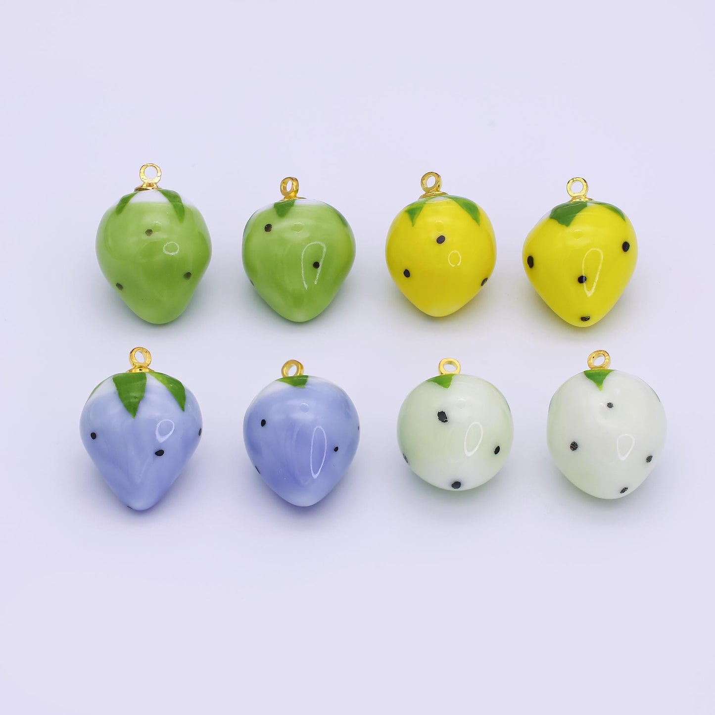 24K Gold Filled Blue, Green, White, Yellow Strawberry Ceramic Charm | N148 N149