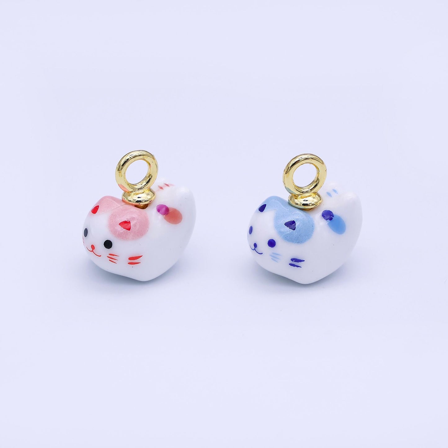 White Ceramic Cat Pendant, 24K Gold Filled Kitten Kitty Animal Charm For Necklace Bracelet Component N-132