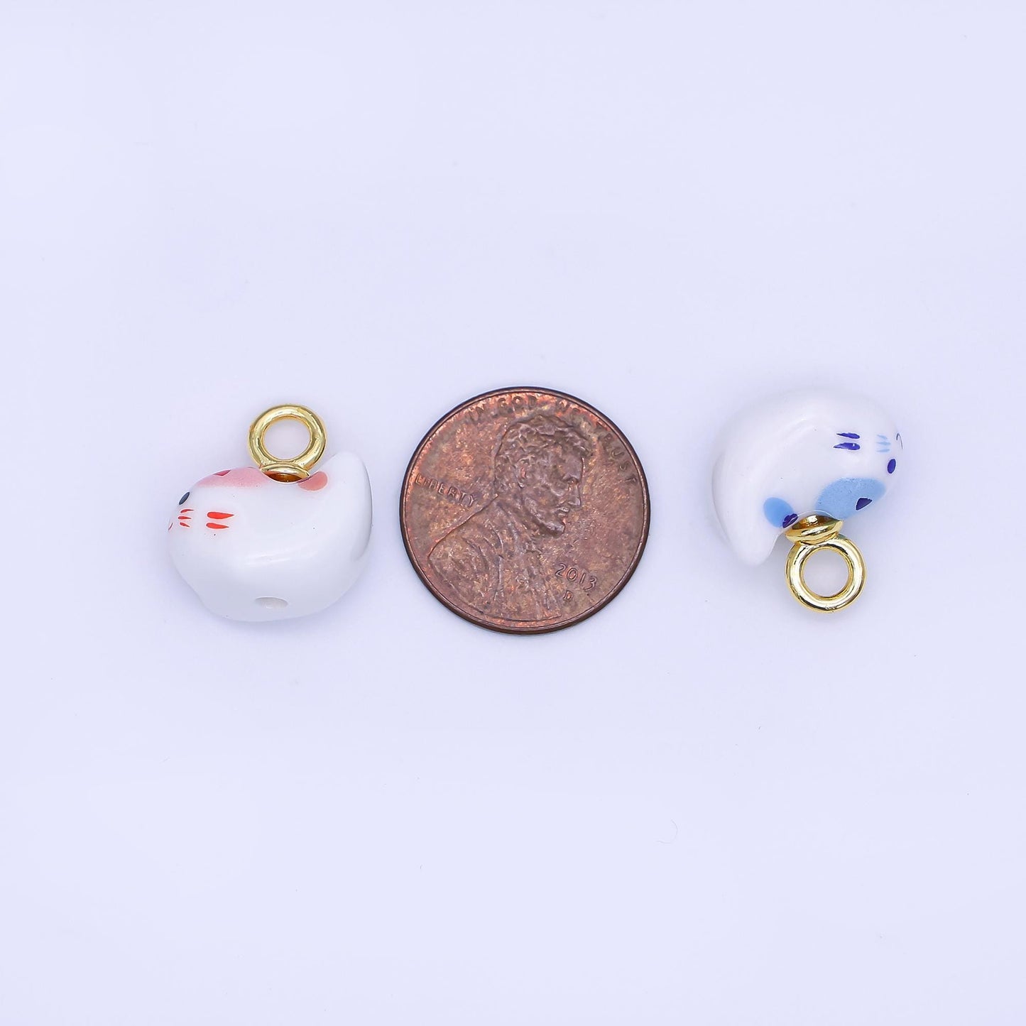 White Ceramic Cat Pendant, 24K Gold Filled Kitten Kitty Animal Charm For Necklace Bracelet Component N-132