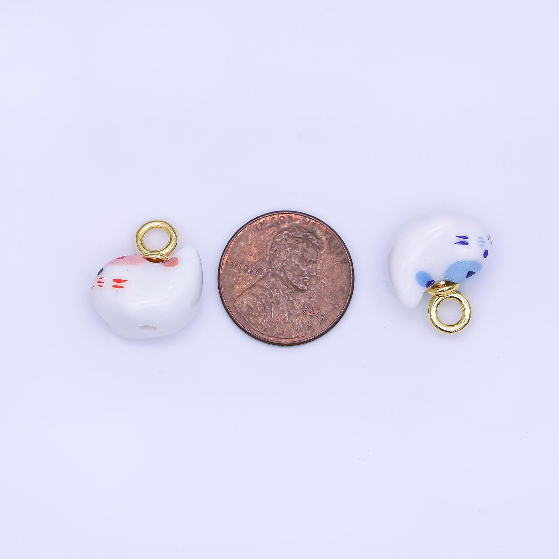 White Ceramic Cat Pendant, 24K Gold Filled Kitten Kitty Animal Charm For Necklace Bracelet Component N-132