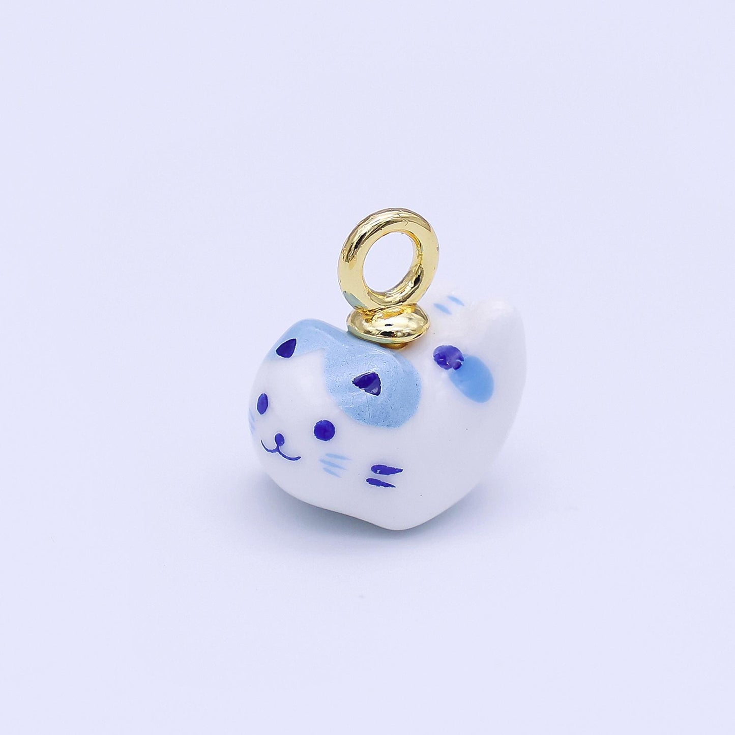 White Ceramic Cat Pendant, 24K Gold Filled Kitten Kitty Animal Charm For Necklace Bracelet Component N-132