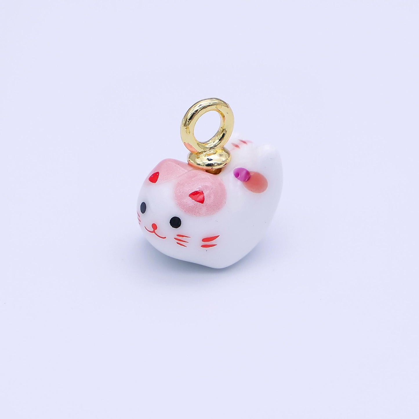 White Ceramic Cat Pendant, 24K Gold Filled Kitten Kitty Animal Charm For Necklace Bracelet Component N-132