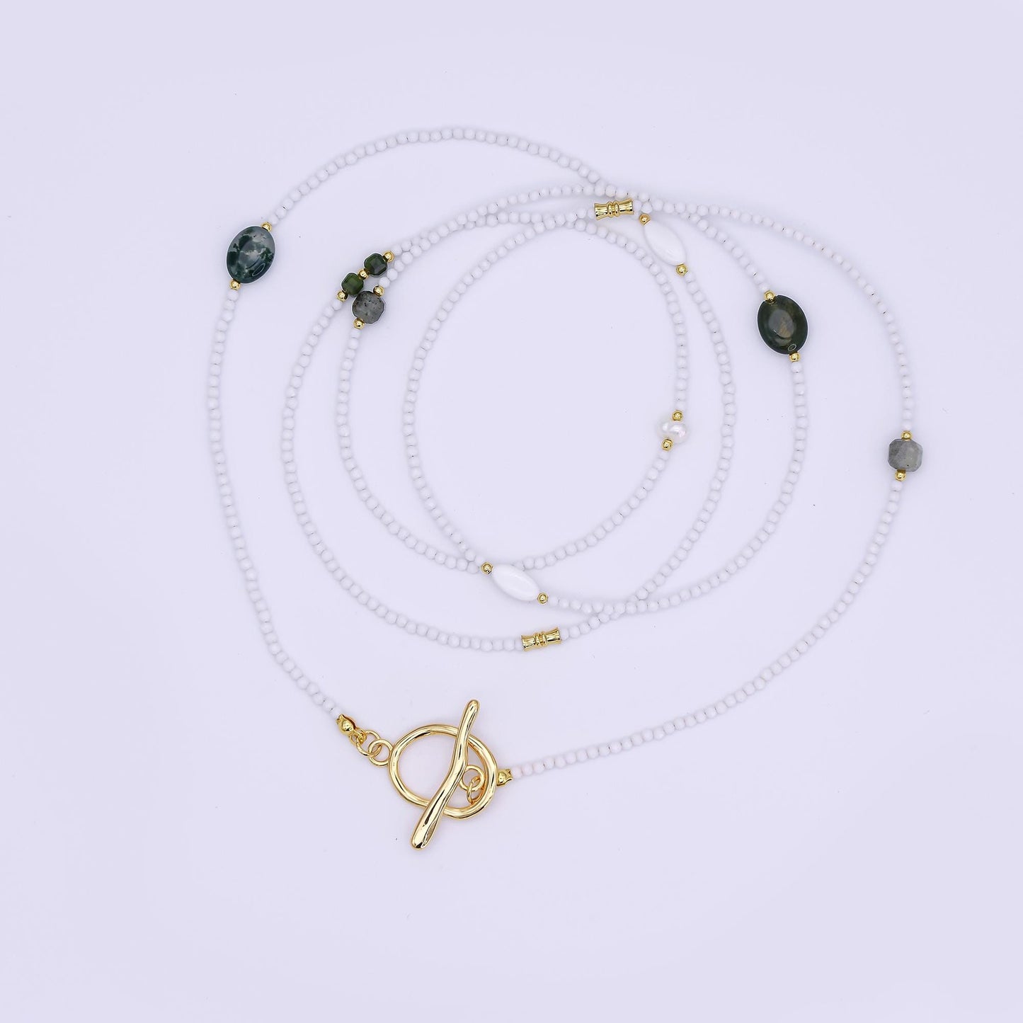 24K Gold Filled Grey Agate Shell Pearl Gemstone 40 Inches Necklace | WA-3081