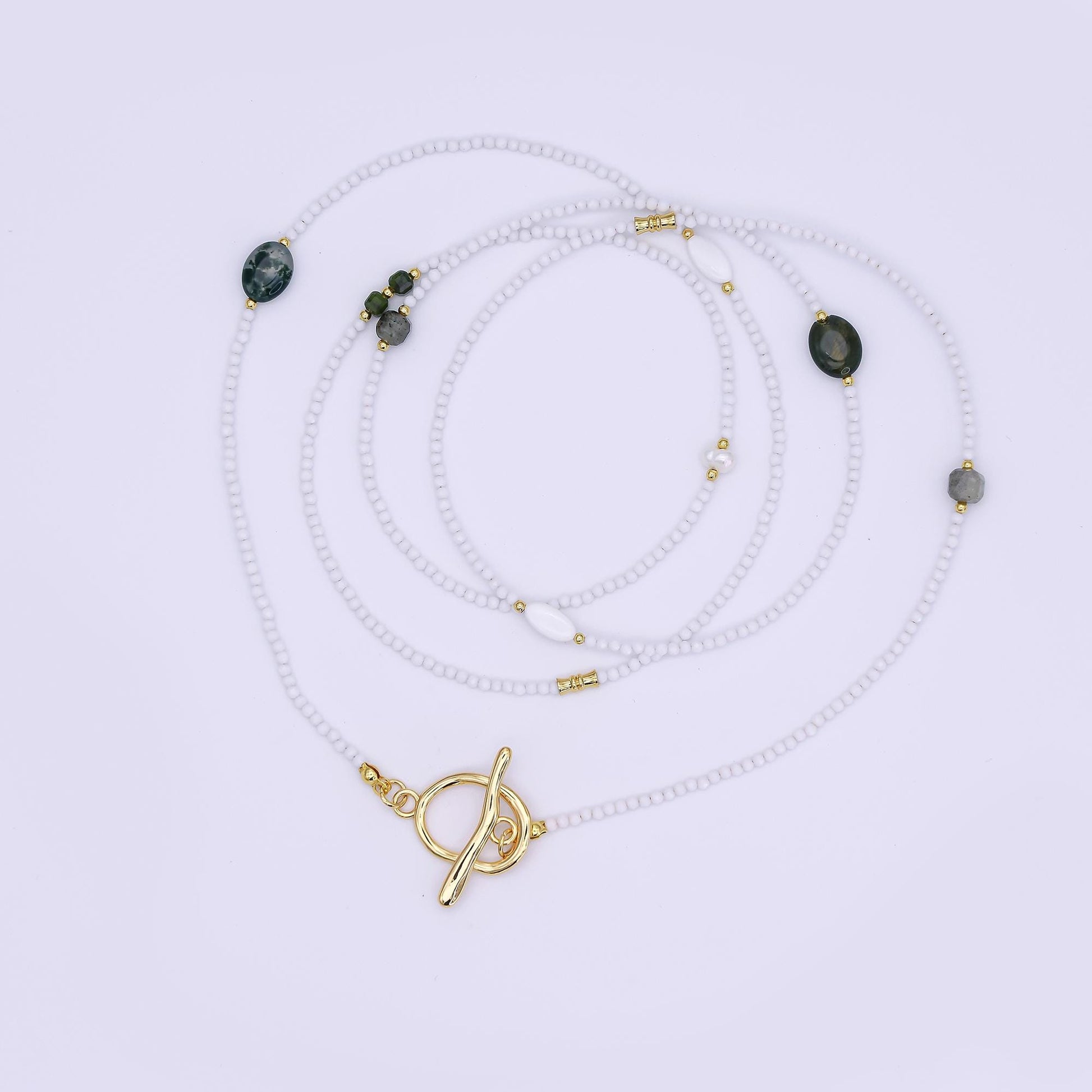 24K Gold Filled Grey Agate Shell Pearl Gemstone 40 Inches Necklace | WA-3081
