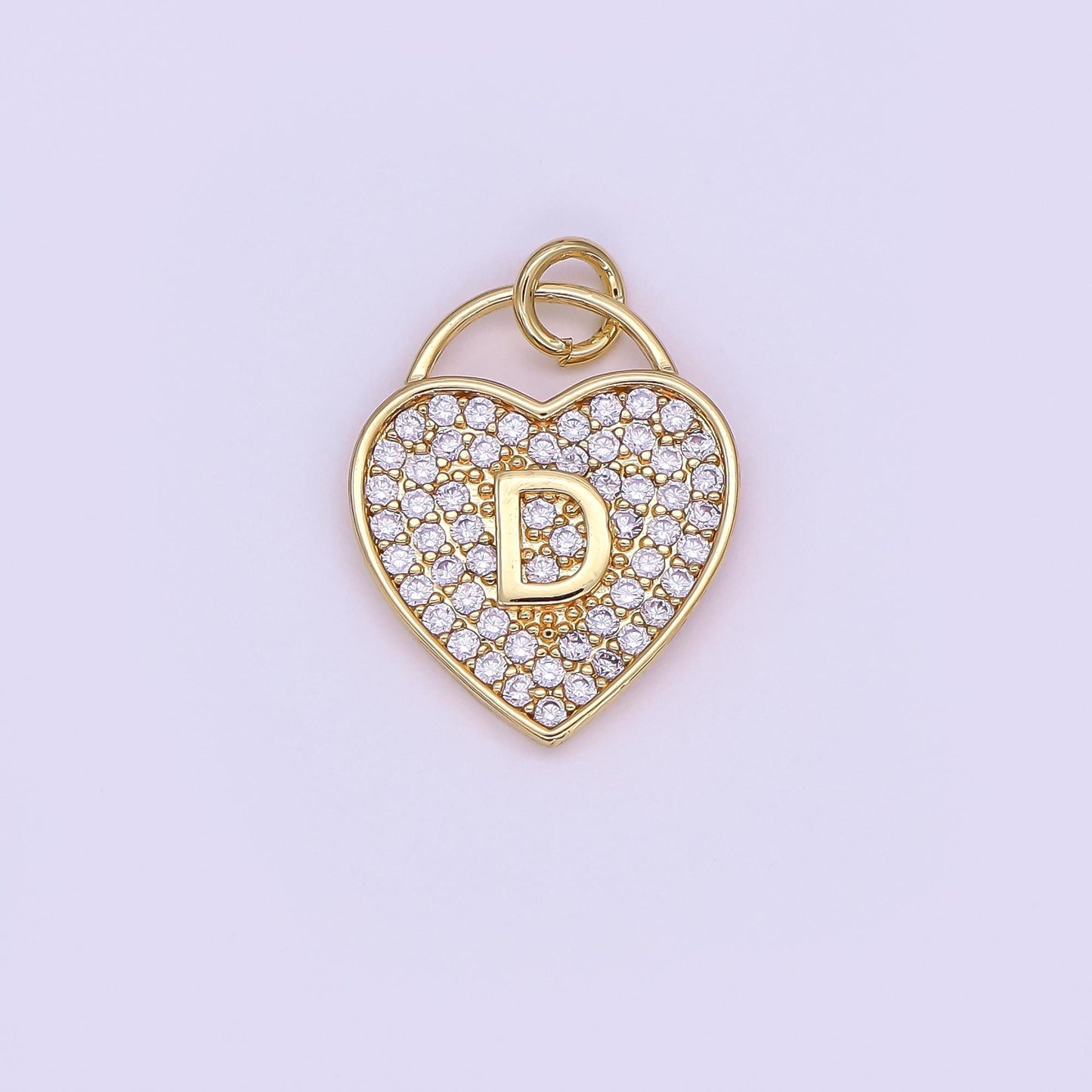 24K Gold Filled Letter Initial Micro Paved CZ Heart Padlock Charm | AF001 - AF013