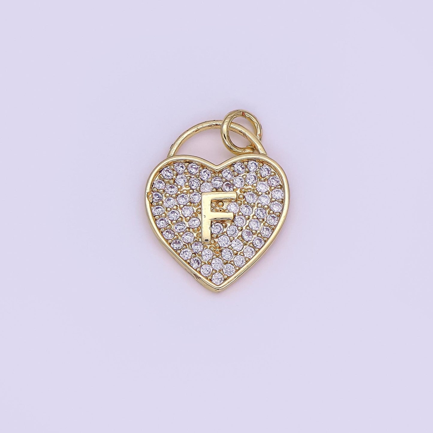 24K Gold Filled Letter Initial Micro Paved CZ Heart Padlock Charm | AF001 - AF013
