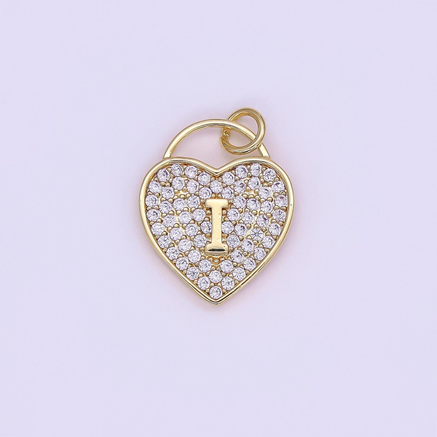 24K Gold Filled Letter Initial Micro Paved CZ Heart Padlock Charm | AF001 - AF013