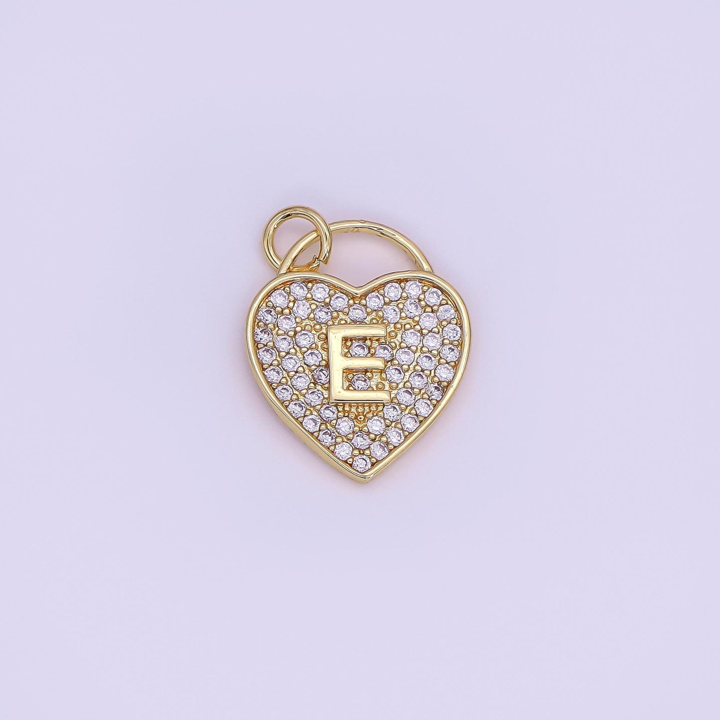 24K Gold Filled Letter Initial Micro Paved CZ Heart Padlock Charm | AF001 - AF013