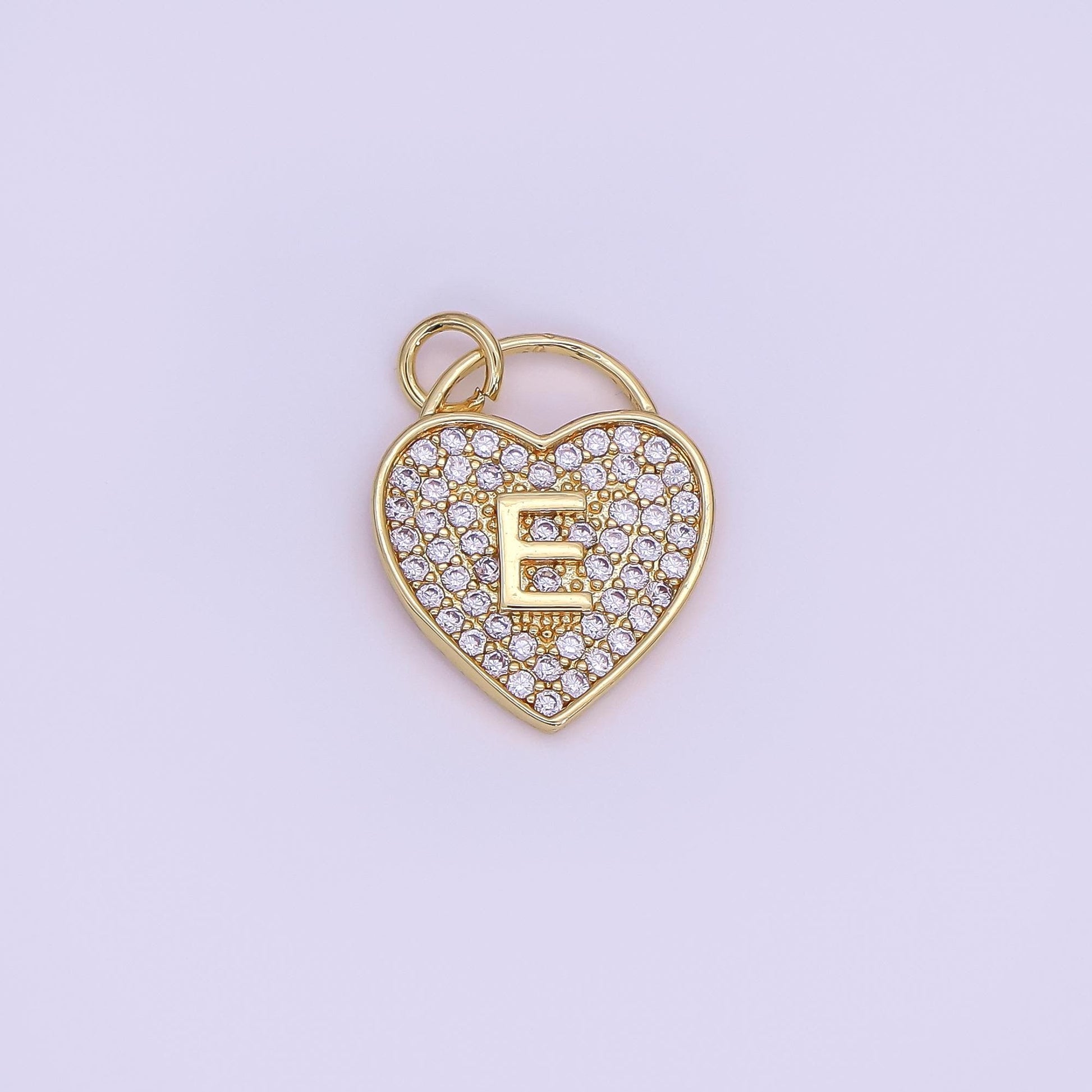 24K Gold Filled Letter Initial Micro Paved CZ Heart Padlock Charm | AF001 - AF013