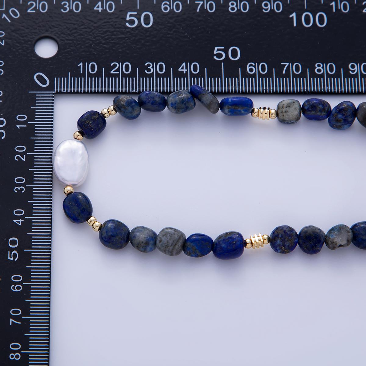 Handmade Colorful 18K Gold Filled Freshwater Pearl Lapis Lazuli Gemstone Necklace | WA-3177