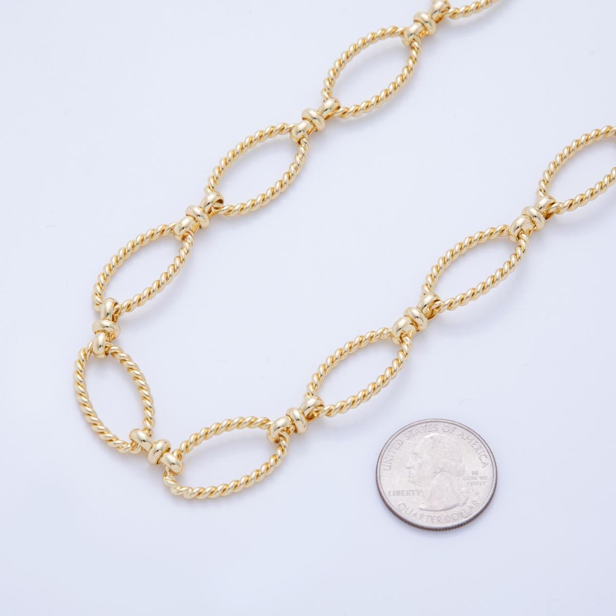 16K Gold Filled Twisted Rope Oval Figure Eight Link Unfinished Chain by Yard | Roll-1580