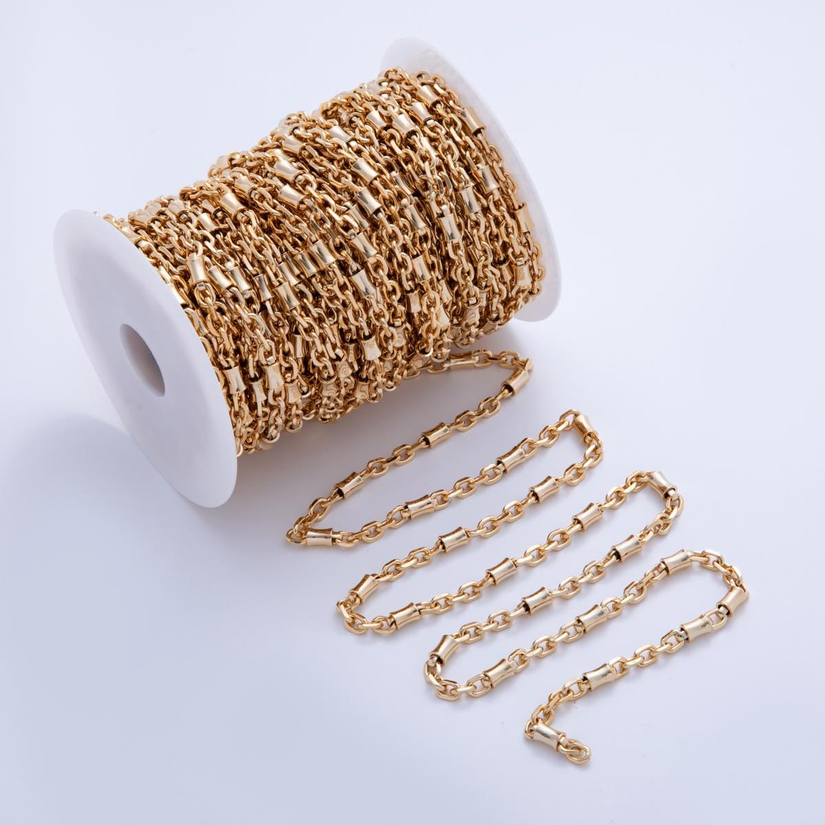 16K Gold Filled Edged Tube Cable Geometric Unfinished Chain by Yard | Roll-1584