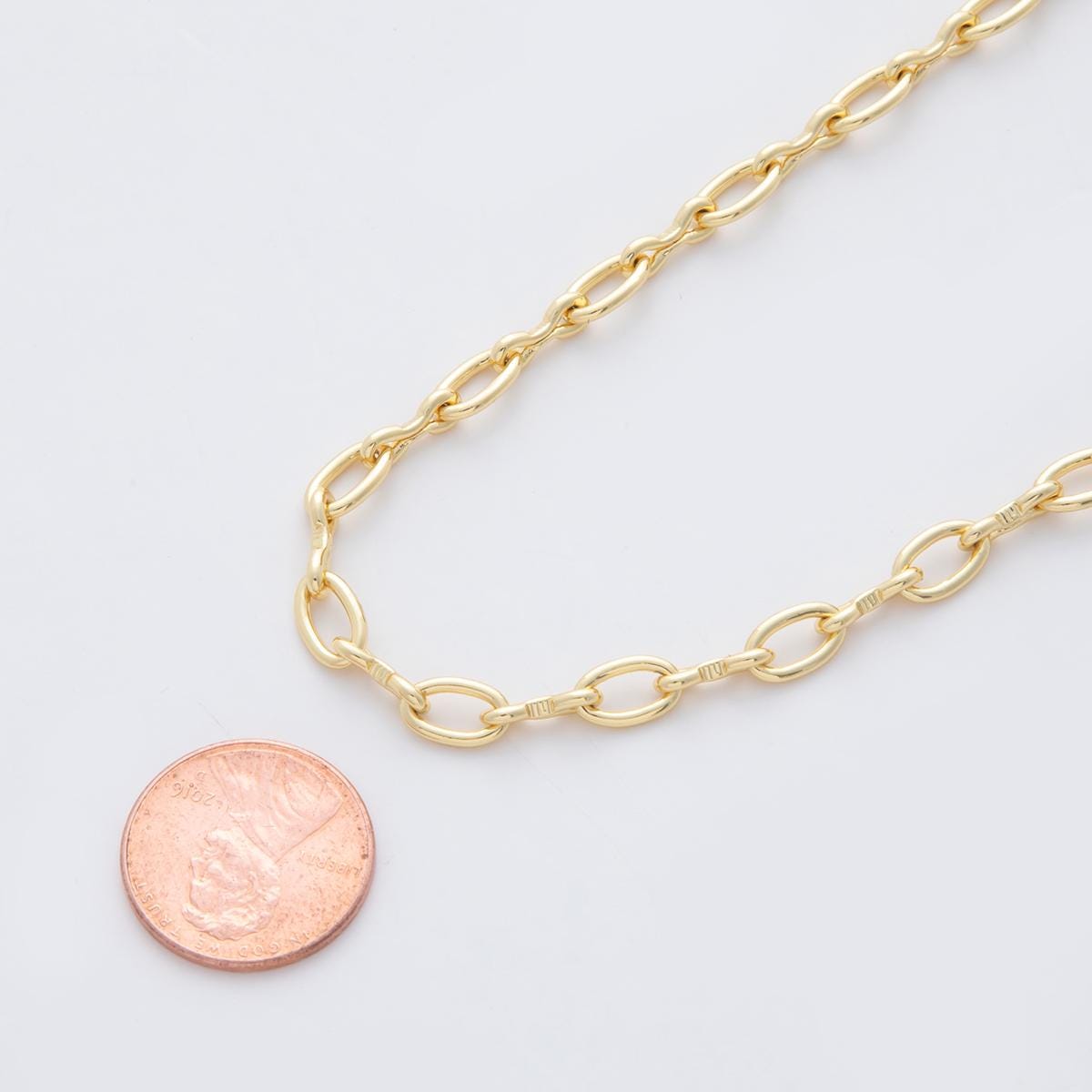 16K Gold Filled 15mm Edged Oval Paperclip Unfinished Chain by Yard | Roll-1555