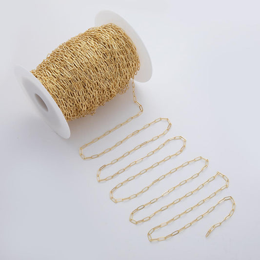 16K Gold Filled 9.5mm Minimalist Thin Paperclip Unfinished Chain by Yard | Roll-1557