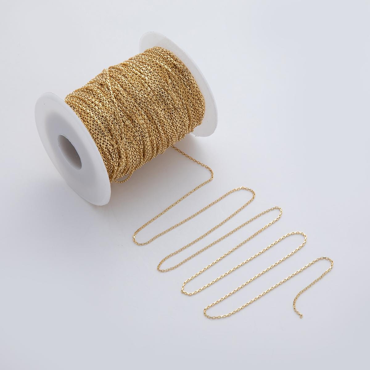 16K Gold Filled 1.5mm Mini Box Paperclip Link Unfinished Chain by Yard | Roll-1561