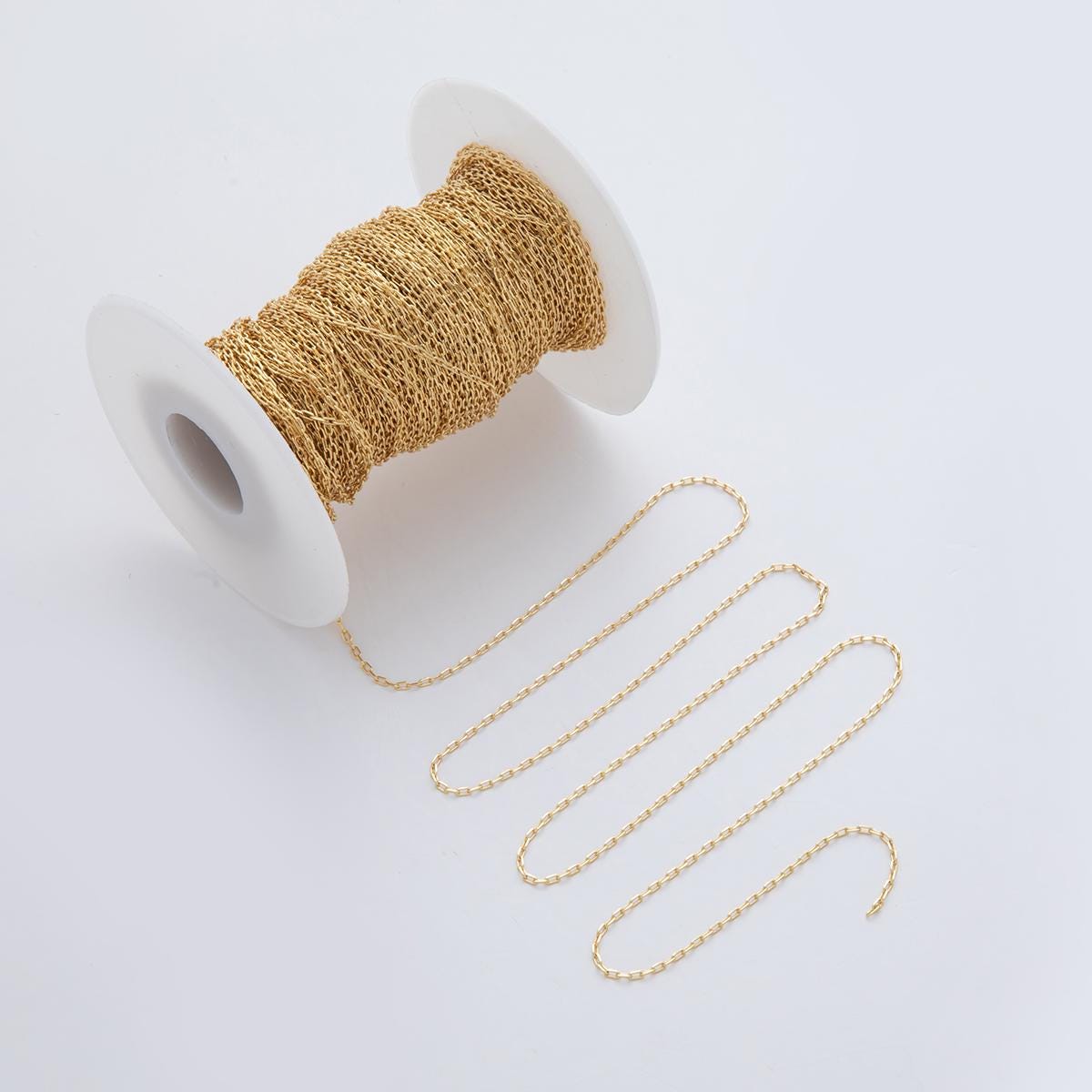 16K Gold Filled 1.5mm Minimalist Dainty Paperclip Unfinished Chain by Yard | Roll-1563