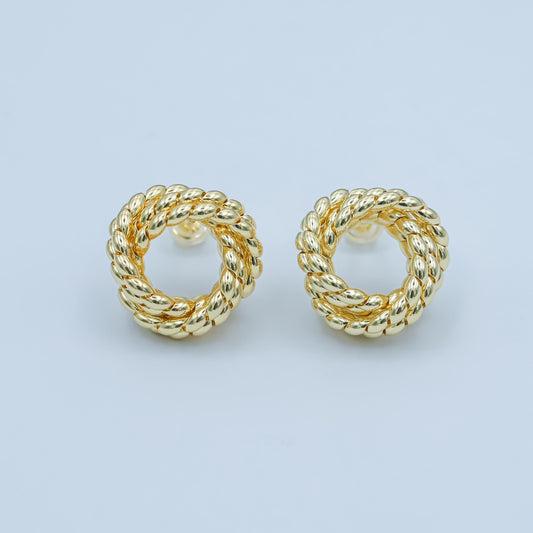 24K Gold Filled Croissant Geometric Circular Knot Stud Earrings | T029