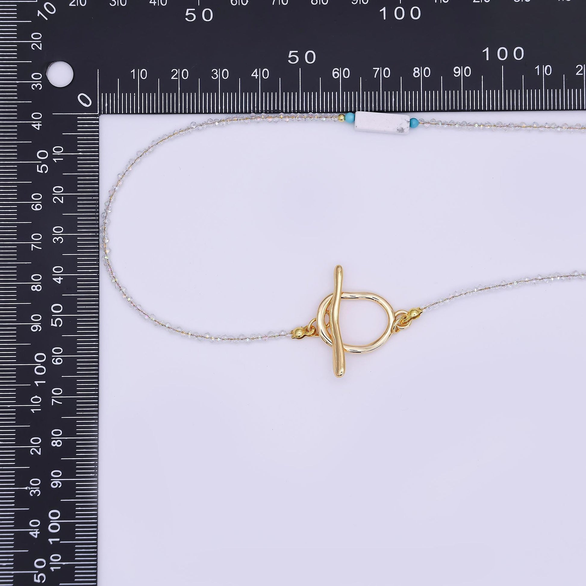 24K Gold Filled Shell Pearl White Howlite Clear Crystal Gemstone 40 Inches Necklace | WA-3078