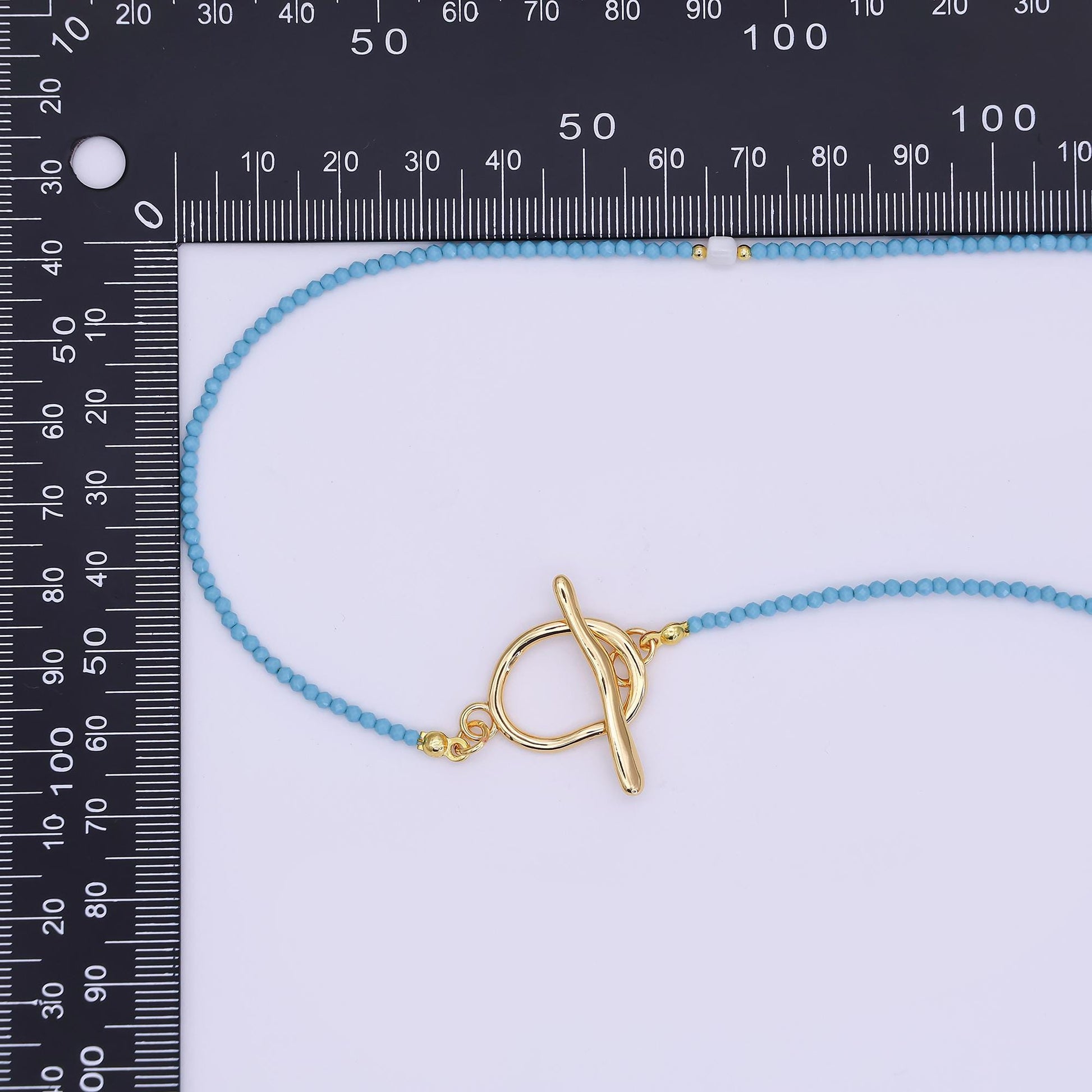 24K Gold Filled Shell Pearl Turquoise Blue Multifaceted Gemstone 40 Inches Necklace | WA-3080