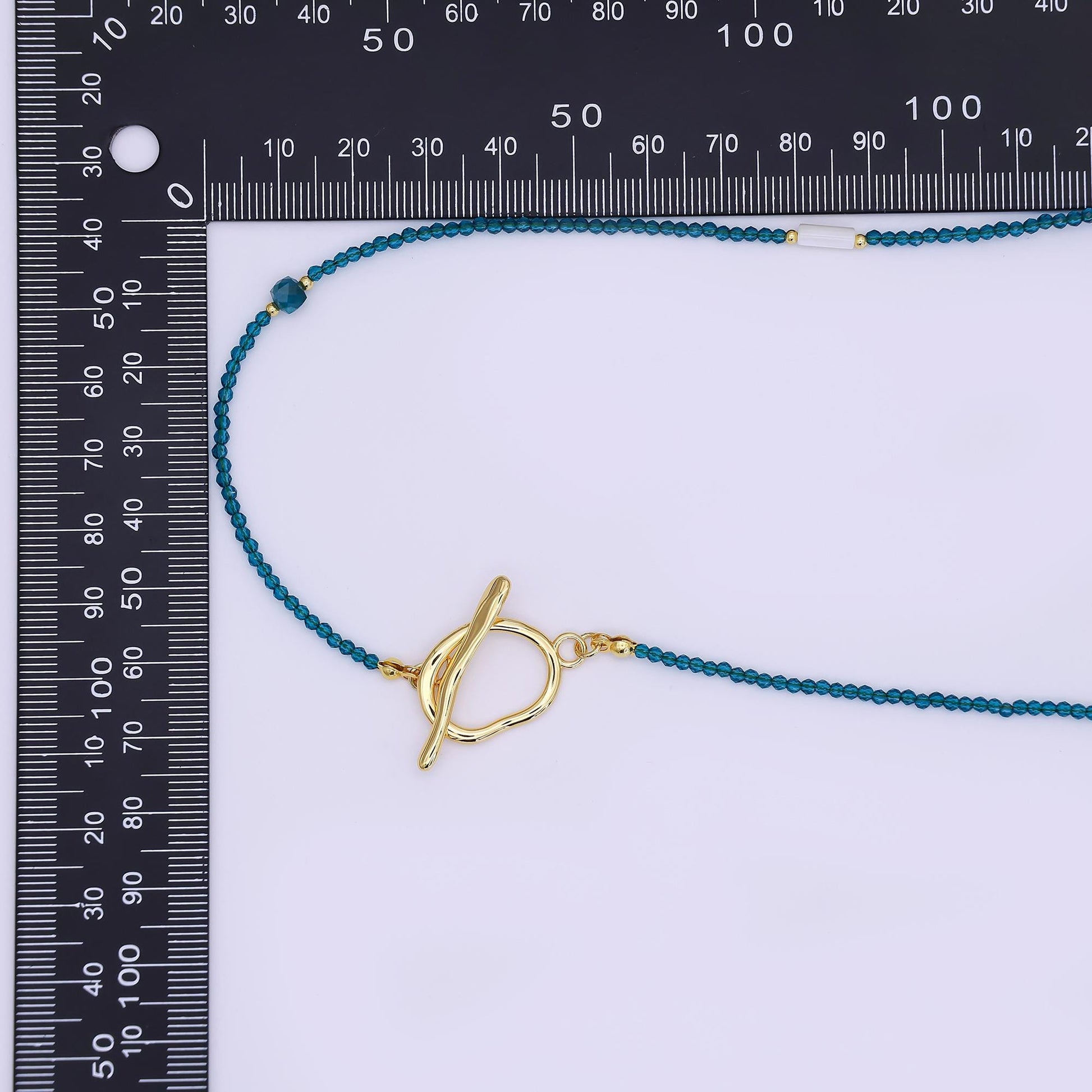 24K Gold Filled 3mm Shell Pearl Blue Crystal Gemstone 40 Inches Necklace | WA-3082