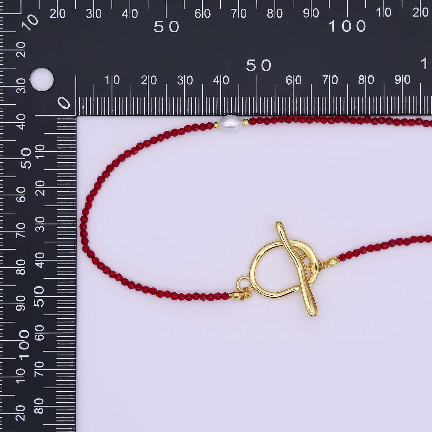 24K Gold Filled 3mm Red Carnelian Shell Pearl Gemstone 40 Inches Necklace | WA-3077